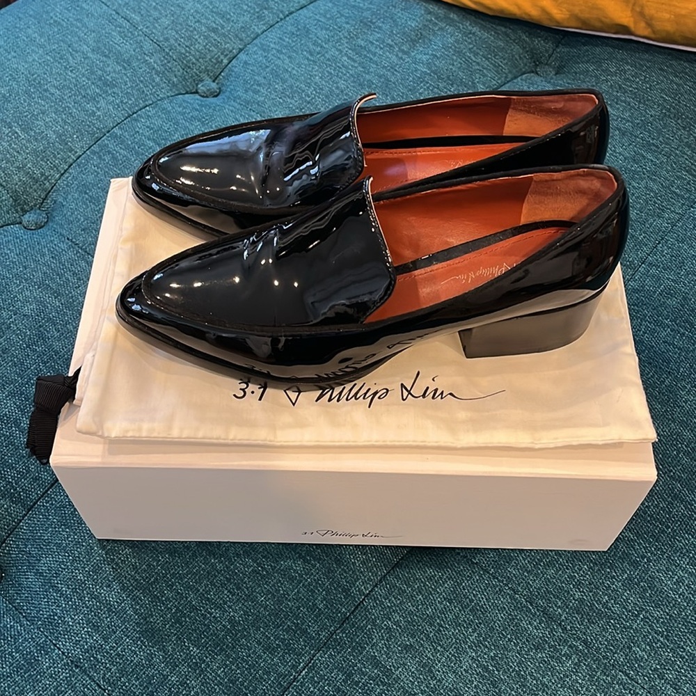EUC 3.1 Phillip Lim Black Patent Leather Loafers sz 39.5